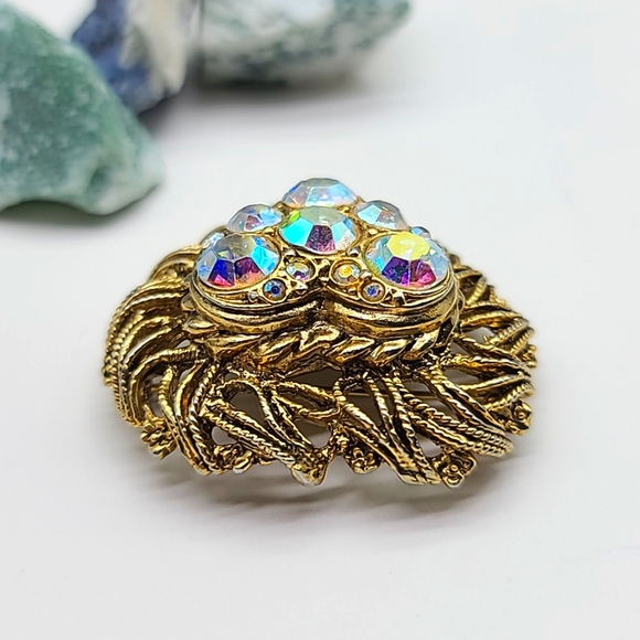 Exquisite! Vintage Accessocraft Circa 1950-60's Aurora Borealis Heart Brooch! - Picture 5 of 12